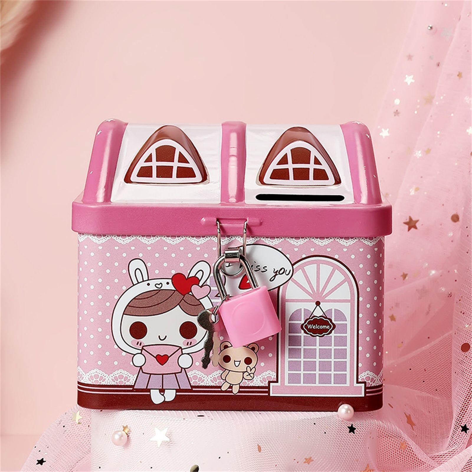 

Детский замок для ключей, монетница, подарочный сейф, ящик для хранения, копилка, жесть розовый