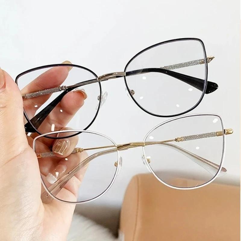 Cat Eye Metal Pochromic Glasses Glitter Anti Blue Light Glasses Retro Round Metal Frame Anti Blue Light Computer Glasses
