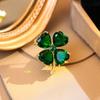 Delicate Green Crystal Lucky Four Leaf Clover Brooches for Women Retro Emerald Heart Lapel Pin Female Wedding Clothing Jewelry