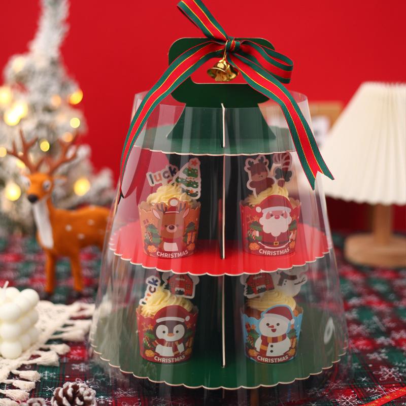 Neujahrs- und Weihnachts-Cupcake-Box, mehrschichtig, transparent, verdickt, Happy Tower, Backen, Dessertturm, Tasse, kreatives Rack