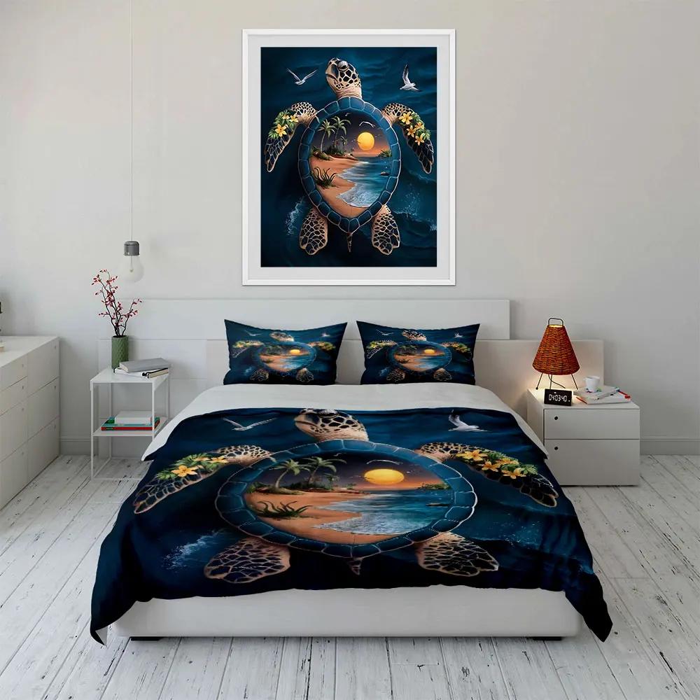 Tropical Sea Turtle Decor Set Soft Comfortable Duvet Cover Bedding Set Included 1*Duvet Cover & 2*Pillowcases Gift