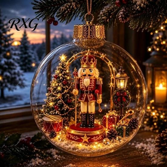 Battery Operated Christmas Ornaments Lighted Clear Ball Ornaments, Cute Santa Claus/Tree/Snowman/Angel Figure Inside Seasonal Gift with Warm Light The
