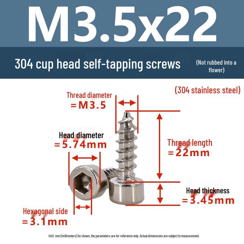 304 Pan Head Self-Tapping Coarse Thread Screw M1.7-M6 with Hex Socket