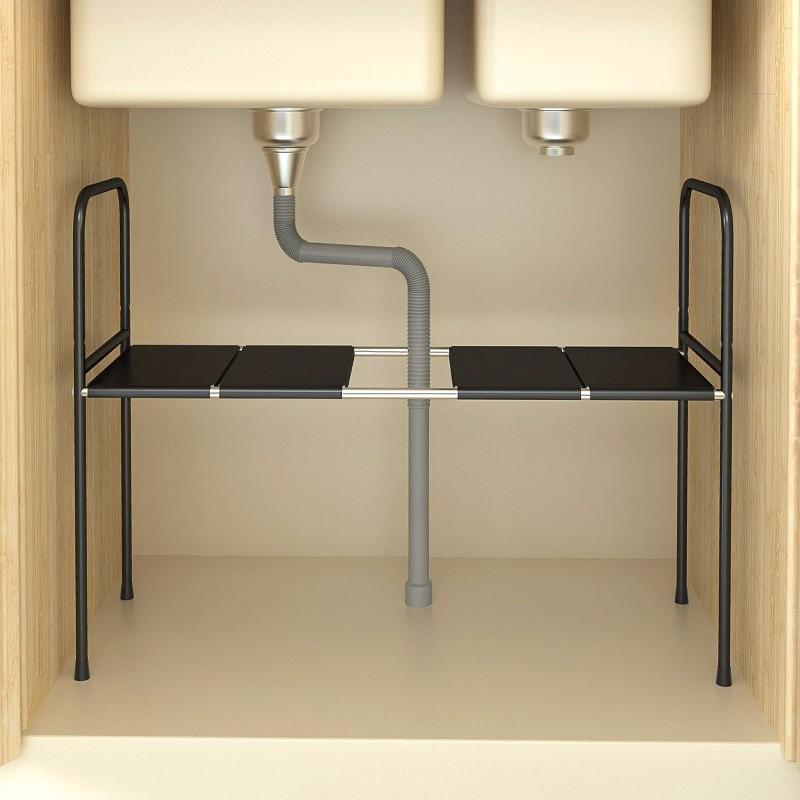 Huxiansen Kitchen Storage Rack, Under-Sink Organizer, Multi-Layer Extendable Cabinet Shelf, Countertop Pot Rack, Storage Shelf