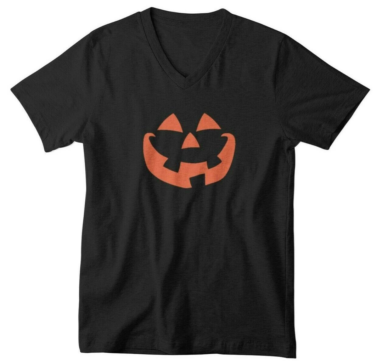 Pumpkin Face Shirt Halloween Scary Jack O Lantern V Neck Trick Or Treat Tee Men S