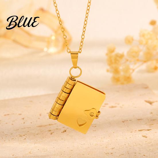 Mini Book Charm Necklace Titanium Steel Openable Pendant Literary Themed