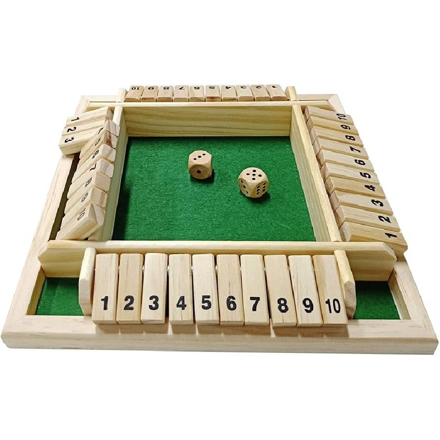 DC-BEAUTIFUL Shut The Box Dice Game, 2-4 Players Classic Board Game for Adults, Wooden Tabletop Game with Dices and Instruction,Math Strategy Game