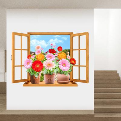 Decorazione Finestra Pittura Realistica Soggiorno Parete di Sfondo Divano Finestra Finta Camera da Letto Paesaggio Artistico Autoadesiva