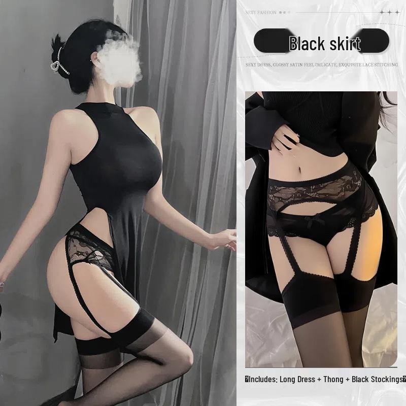770 Plus Size Sexy Lingerie Slit Cheongsam Dress - Buttock-Revealing Summer Pajamas for Women, High Elasticity, Ideal for Roleplay