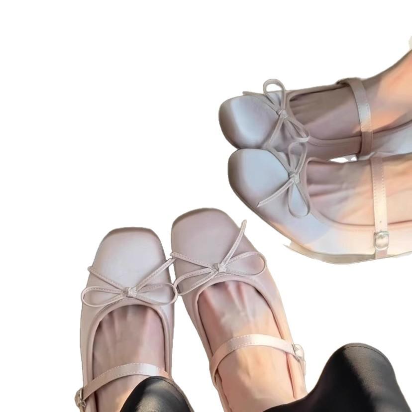 Innere Höhenerhöhung 7CM rosa Satin Schleife High Heel Mary Jane Schuhe Damen Dicke Ferse Weiche Sohle Vielseitige Ballerina Einzelne Schuhe Damen