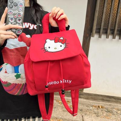 Casual Backpack Large Capacity Simple Solid Color Canvas Student Schoolbag Cute Kt Cat Backpack Girl
