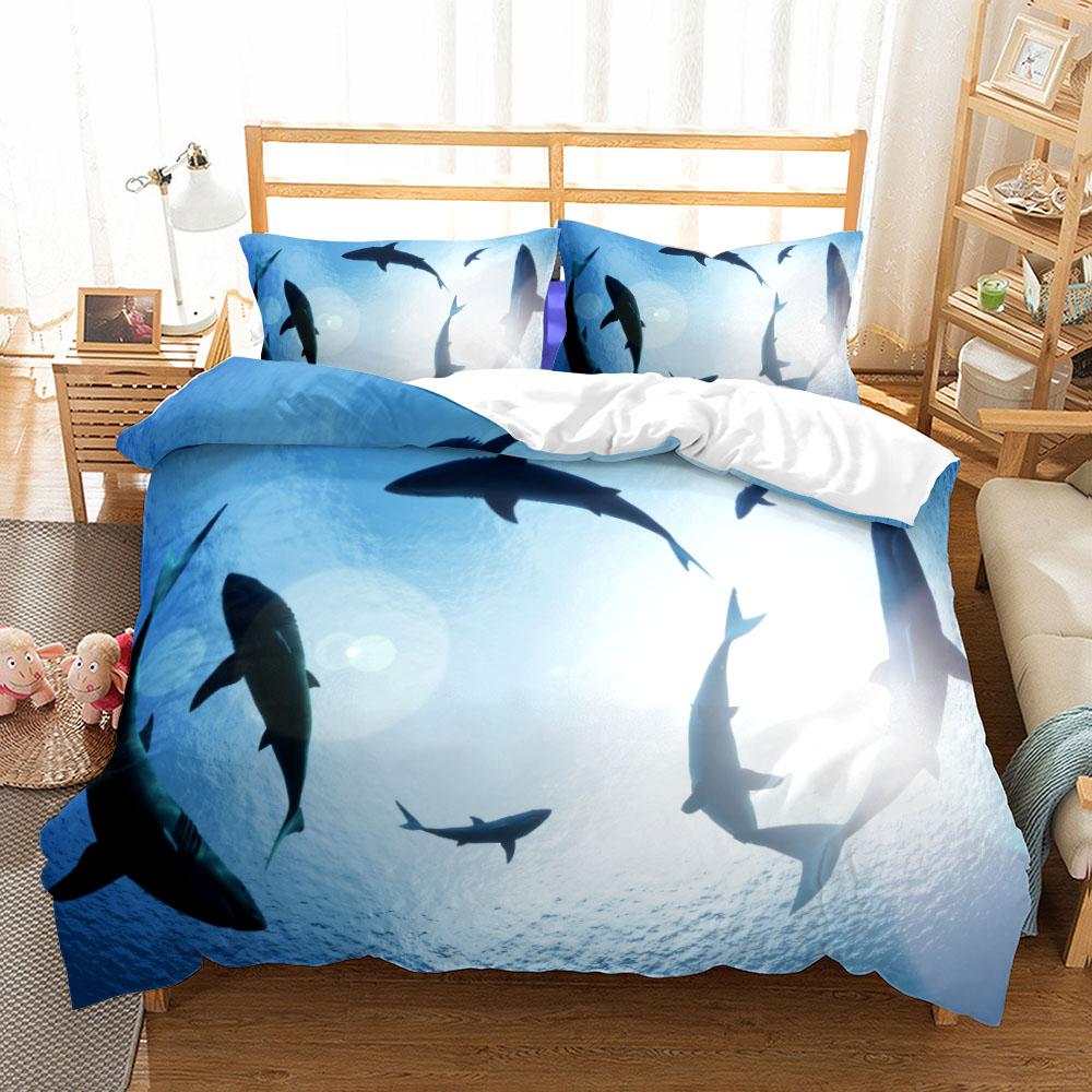 Sharks Underwater Bedding Set Small Single Twin Double Queen King Cal King Size Soft Bed Linen Set