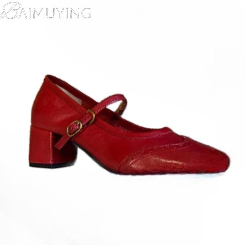 Fashion Ballet Marie Janes High Heels Shoes Women Square Toe Sandals Summer 2025 Shallow Retro Dress Trend Soft Leather Chunky Pumps