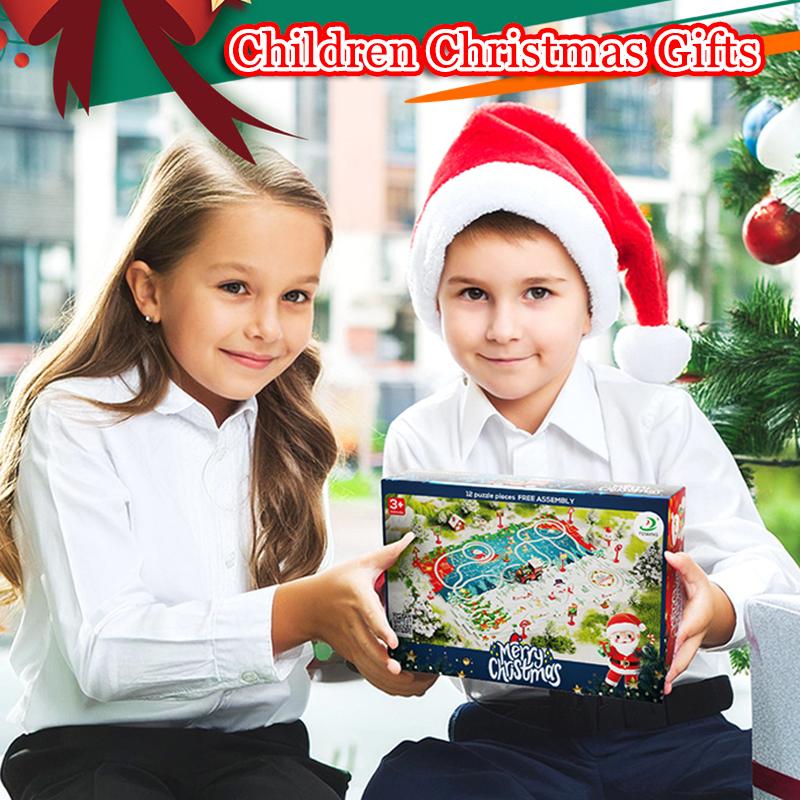 Kids Christmas Puzzles Electric Rail Car Creative Games DIY Assembling Scene Map Rail Train Children Toys Fun Christmas Gifts