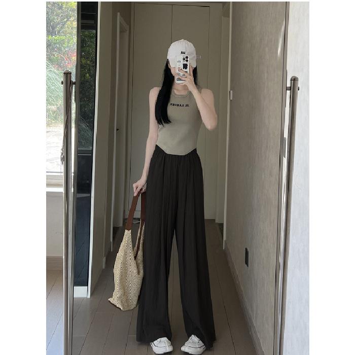 New Spring and Summer Casual Wide-leg Pants for Women Baggy and Lazy Three-purpose Pants Versatile High-waist Drooping Small Thin Pants