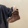 French Design Ruffle Edge Suede Round Head Pleated Piled Boots Women's Autumn and Winter Fashion Retro Foreign Style Flat Bottom Martin Boots