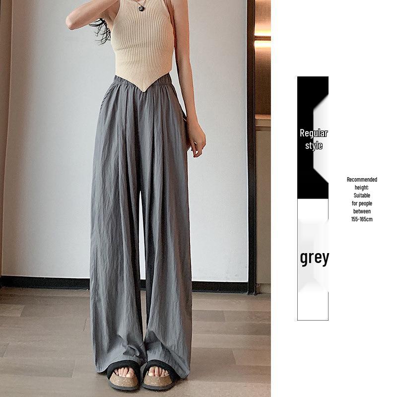 Women's Summer Blue Wide-Leg Ice Silk Pants - Casual Pleated Zen Style