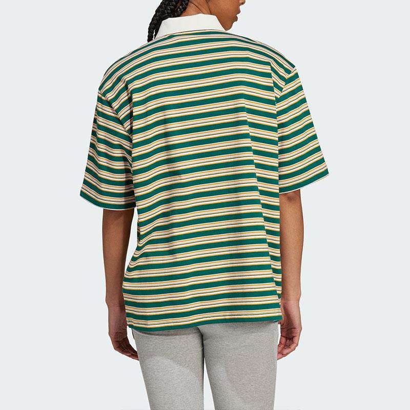 Adidas Originals 80s Oversized Stripe Polo Shirt Women Polo Shirts Forest-Green JC6162