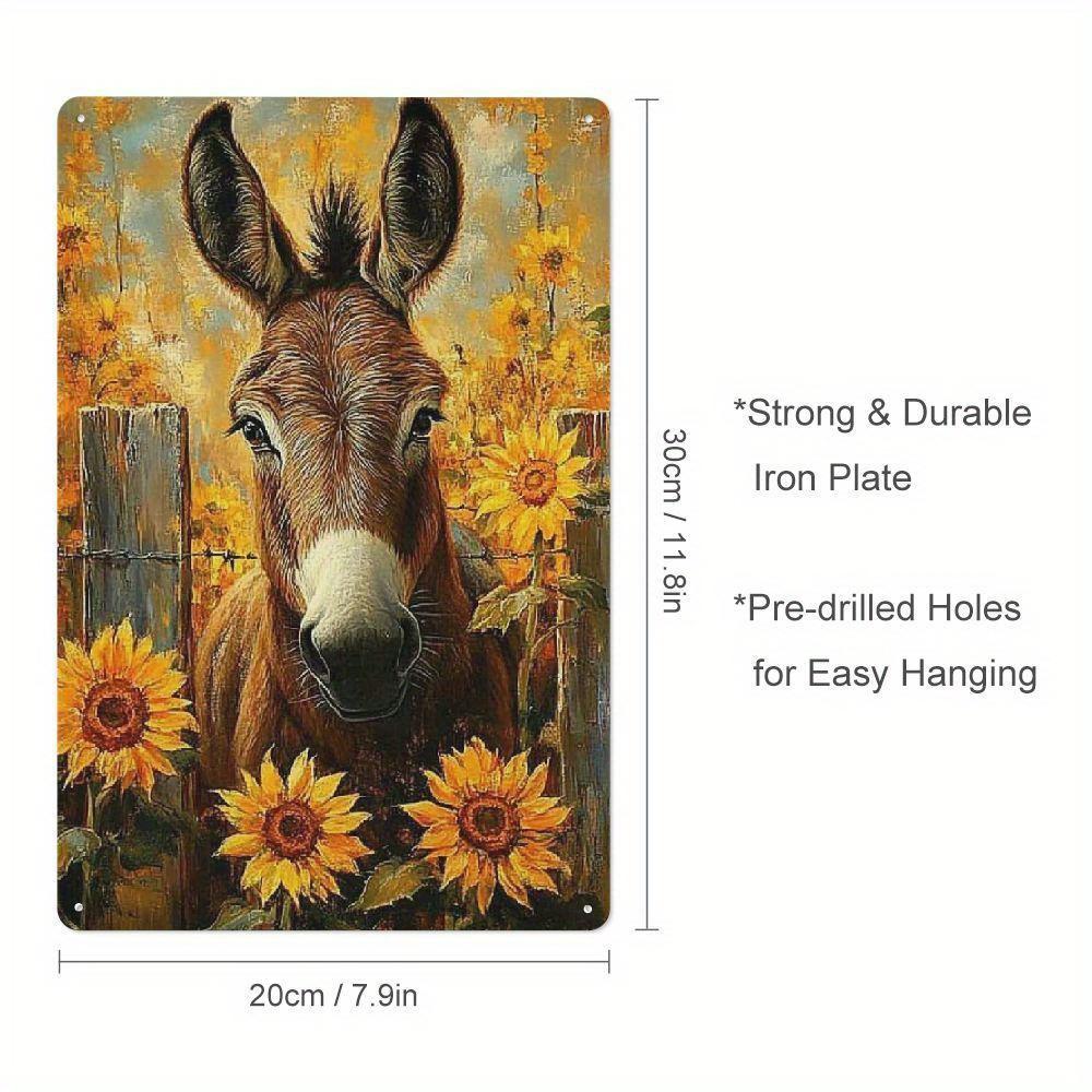 PC Charming Donkey Sunflower Metal Wall Art Rustic Farmhouse Decor for Home Kitchen or Bedroom Vintage Animal Wall Sign