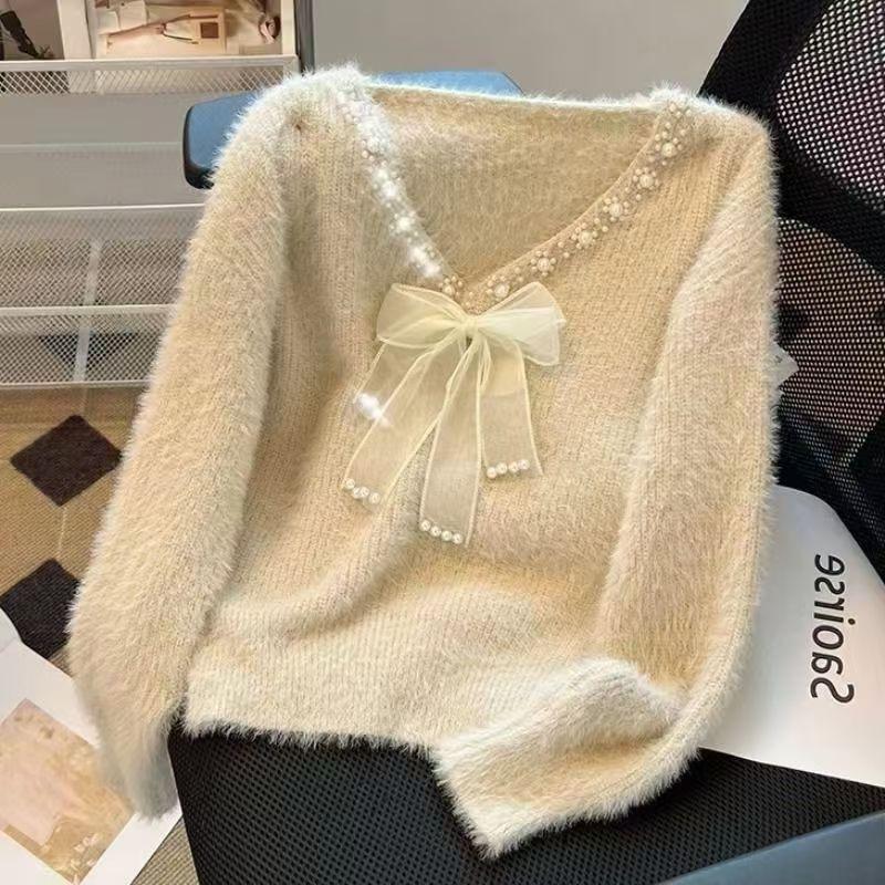 Women's Autumn/Winter Knitted Sweater Bow Short Sweet Soft Inner Knitted Butterfly