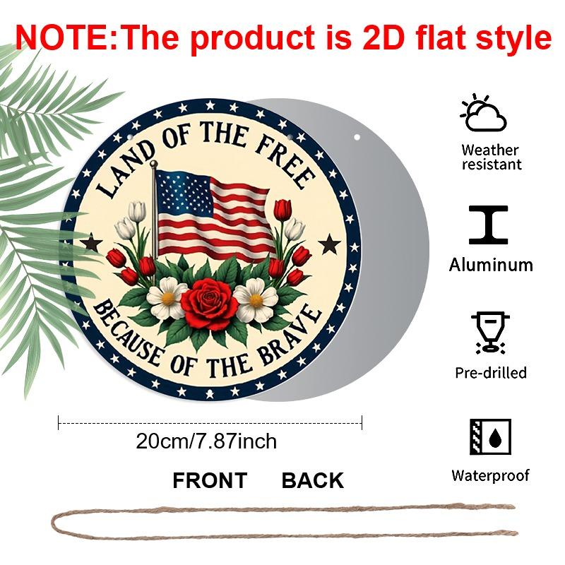 2D Flat Round Aluminum Wall Decor, Memorial & Independence Day Themed, Indoor Outdoor Hanging Plaque, Home Commemorative Gift