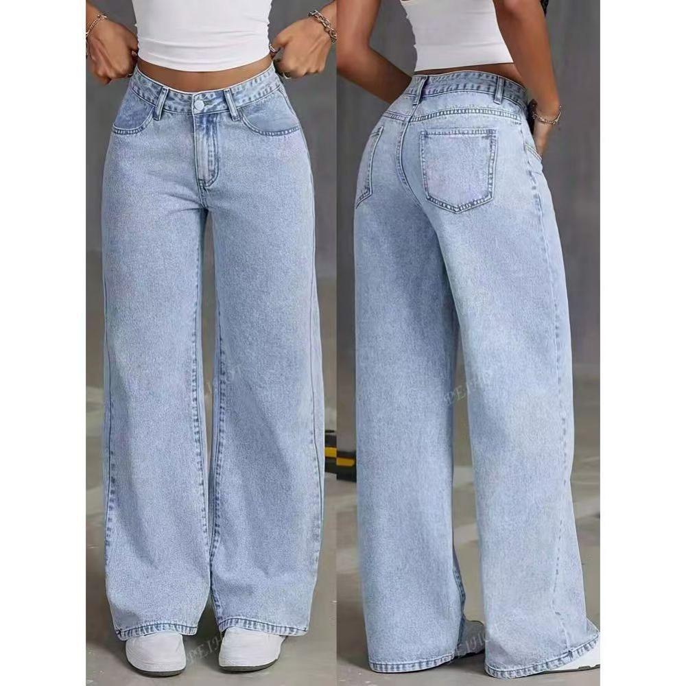 Pantaloni larghi a vita alta, con drappeggio fino a terra, Jeans neri a taglio dritto per donna