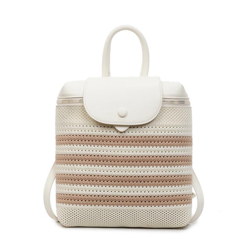Summer straw bag women's new contrasting color backpack niche hollow woven portable backpack