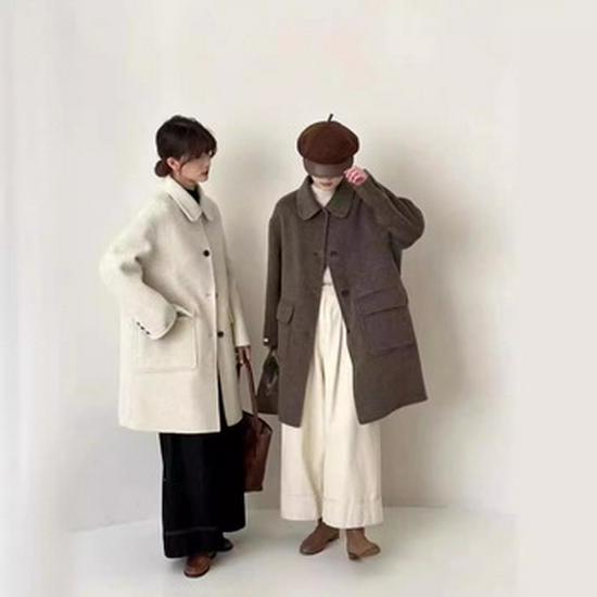 M Family Water Ripple High-End Women's Double-Sided Cashmere Coat