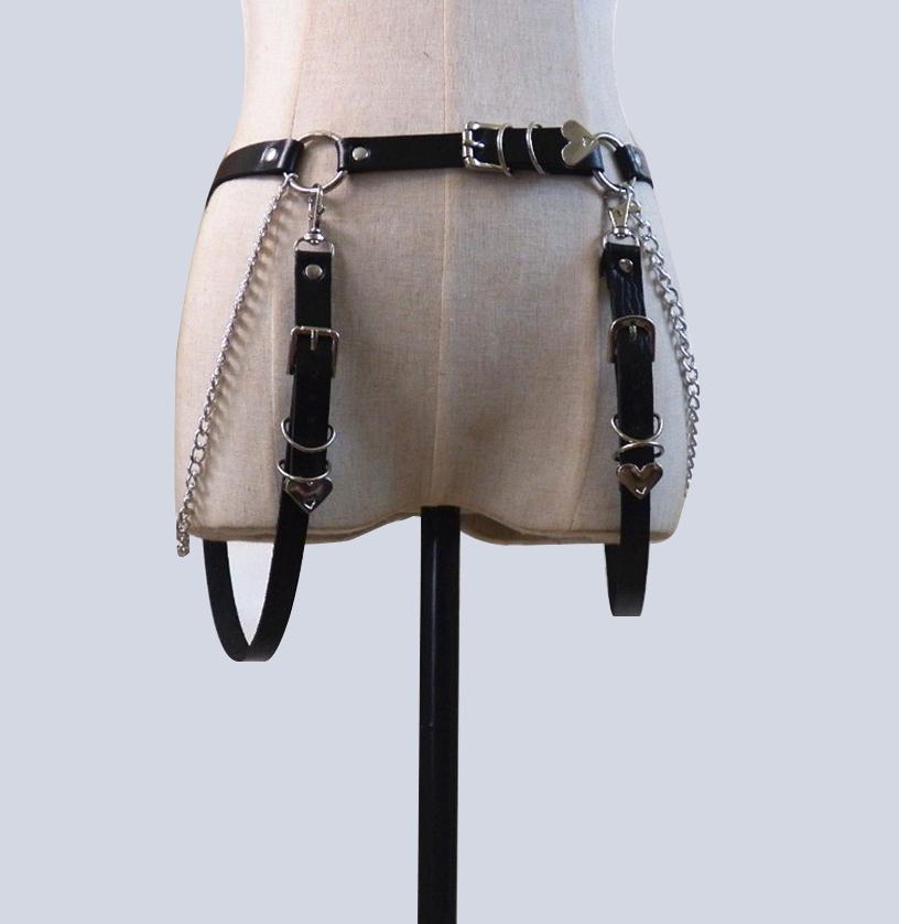 

Женский пояс-цепочка в стиле панк, регулируемый черный кожаный ремень с пряжкой, металлический пояс с цепочкой, декоративный пояс для уличных танцев, ремни с сердечками