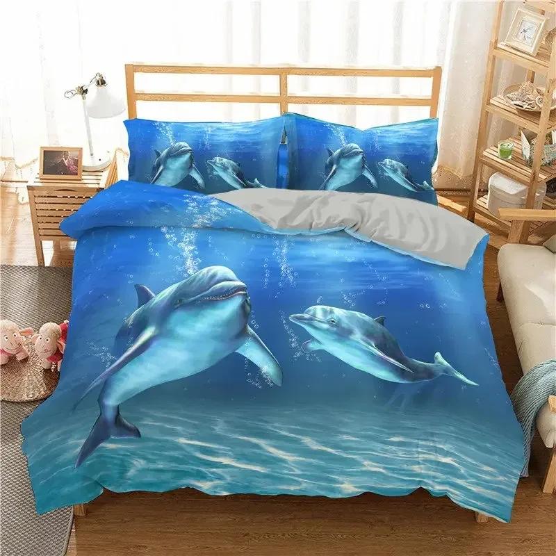 Comforter Ocean Dolphin Bedding Set For Kids Adult Boho Style Marine Themed Microfiber Sea Creatures Bedroom Decor