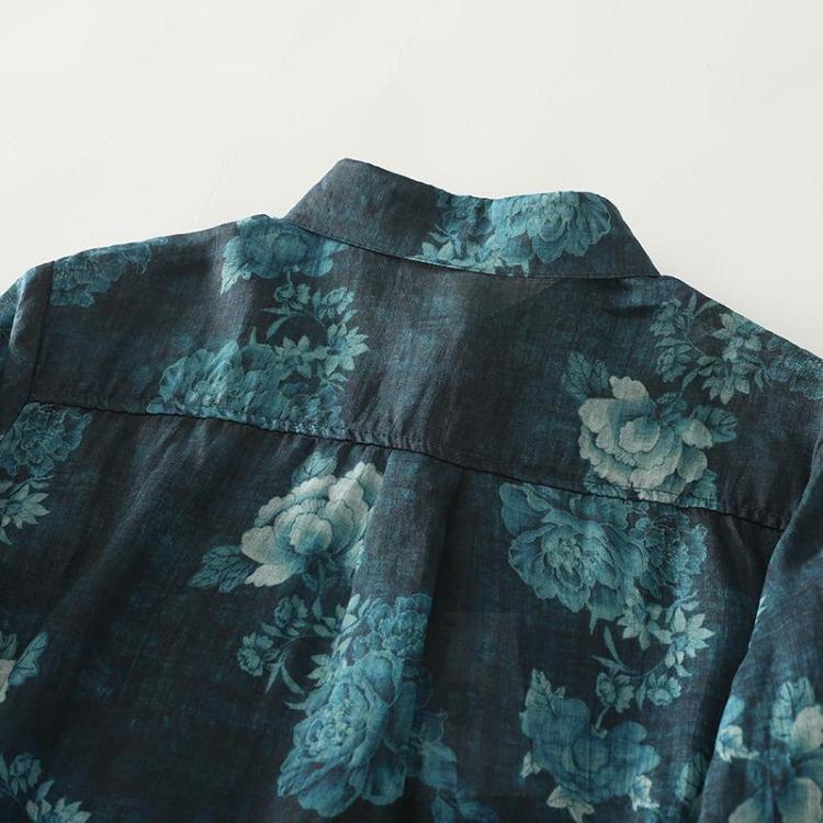 Autumn New Floral Print Cotton Long Sleeve Blouse Casual Loose Plus Size Women Tops Tees Shirts