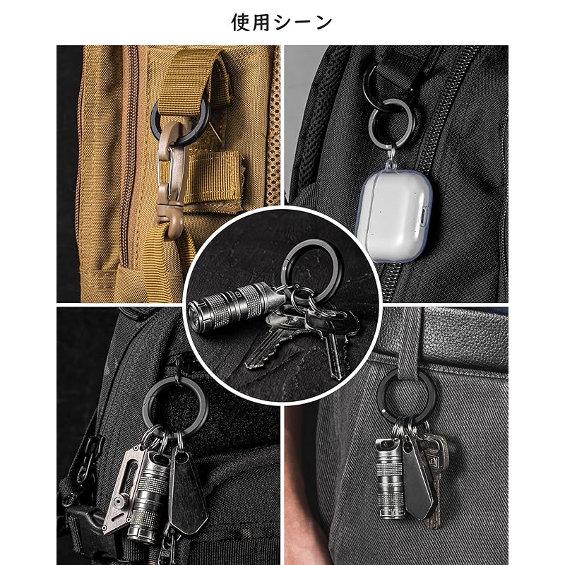 [TIMULTI] round shape carabiner key ring Fashionable Made of aluminum lightweight small size one touch storage Load capacity 10Kg (aluminum black *2