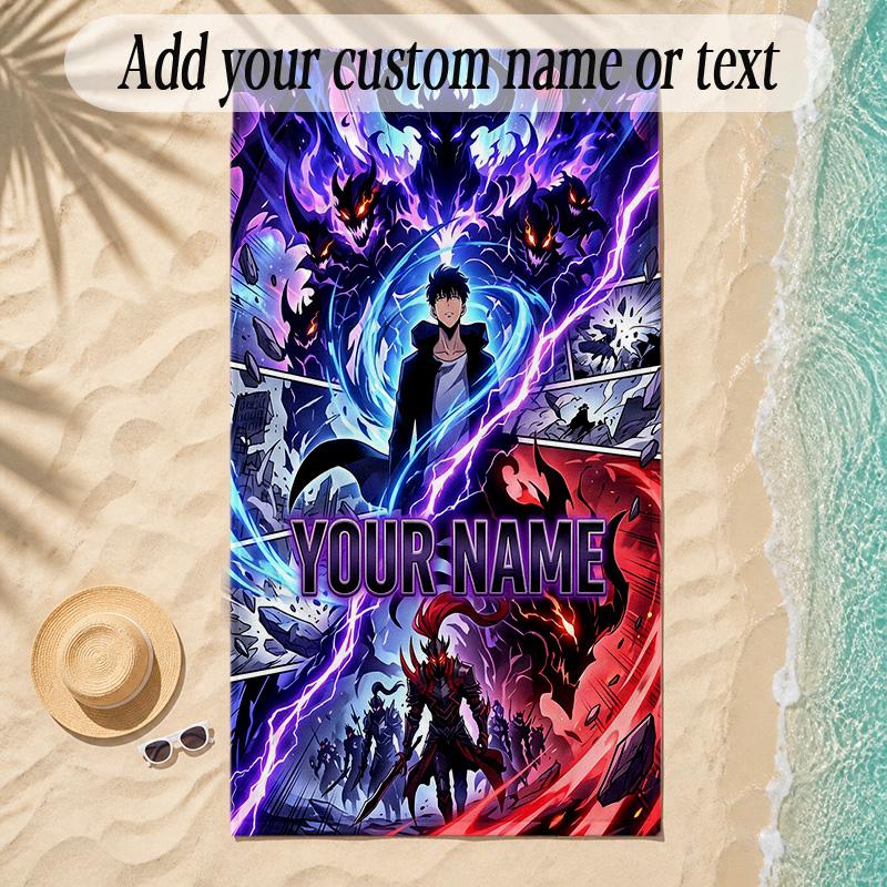 Beach TowelSolo Leveling Custom Name Text Personalized Soft Towel for Beach Pool Indoor Home Decor Gift