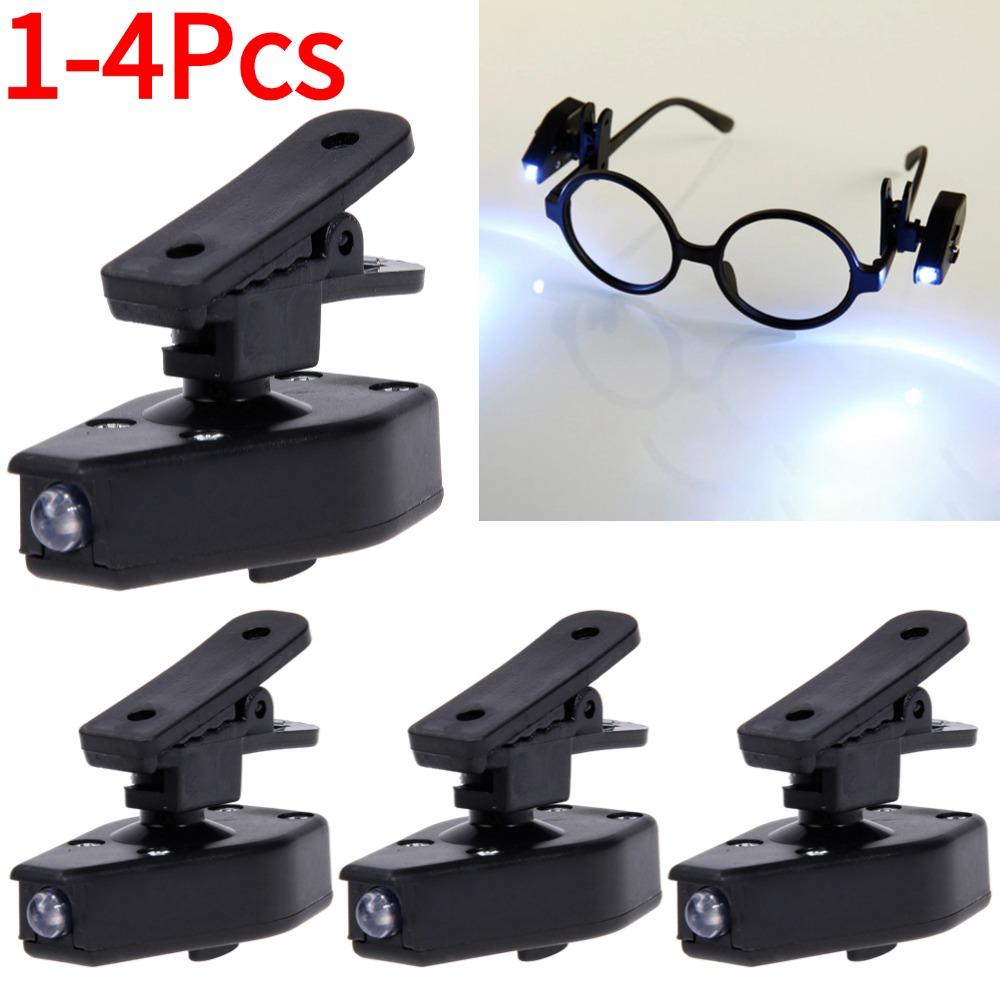 1-4Pcs Adjustable Lamp Mini Flashlight Universal Glasses Reading Lamp LED Clip On Eyeglass Lamp Light for Night Fishing Camping
