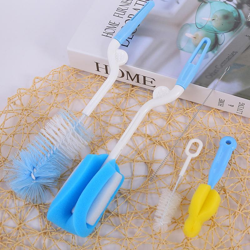5Pcs Baby Bottle Brush Set Infant Nipple 360-Degree Rotating Clean Sponge Spout Cup Pacifier Straw Brush Kit Bottle Clean Tools