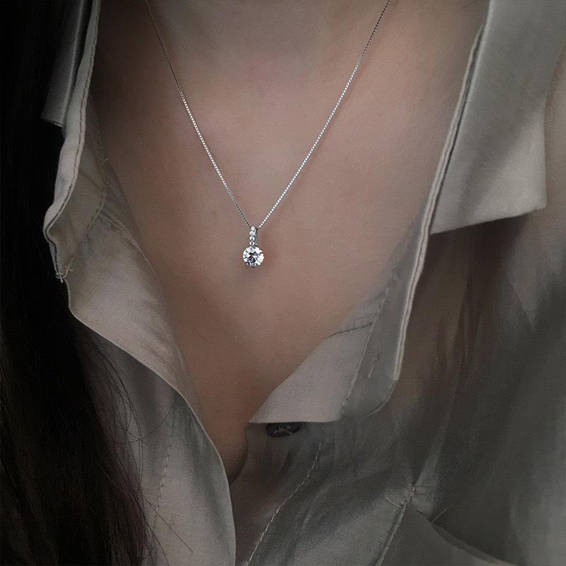 Korean Style S925 Sterling Silver Dainty Diamond Necklace with Rhinestone Box Chain