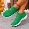 Fashion Crystal Butterfly Knitted Sneakers Women Breathable Slip On Casual Walking Shoes Woman Lightweight Soft Sole Green Sports Shoes