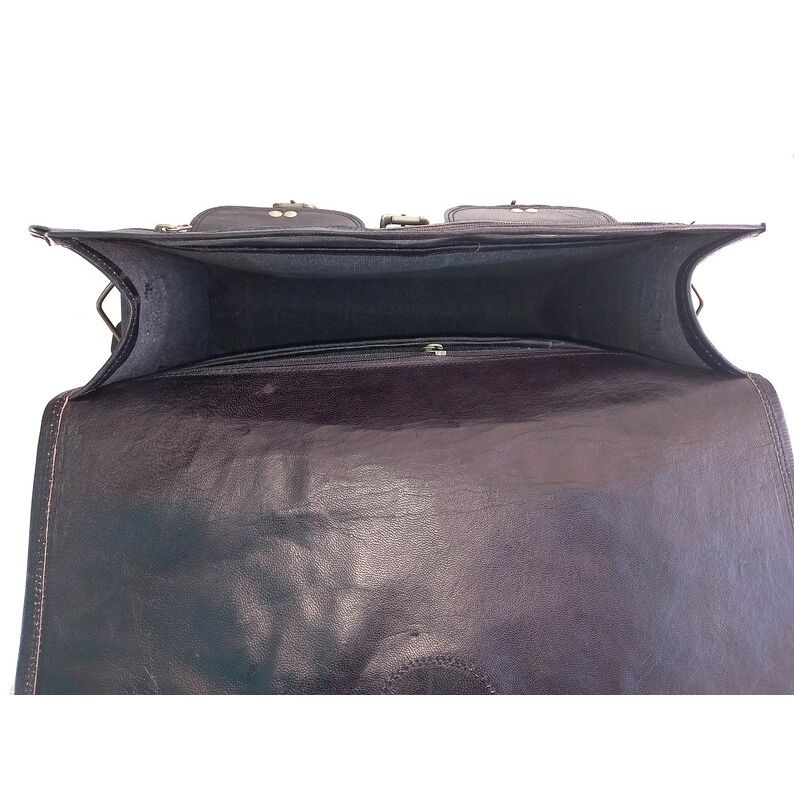 Handmade Black Leather Messenger Bag: Large Laptop Briefcase