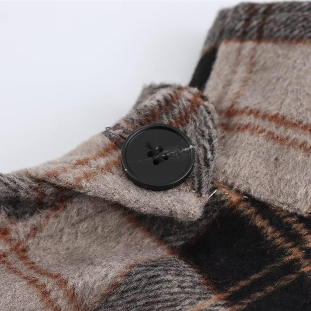 2025 Spring Women's Casual Color Block Plaid High Neck Cape Coat