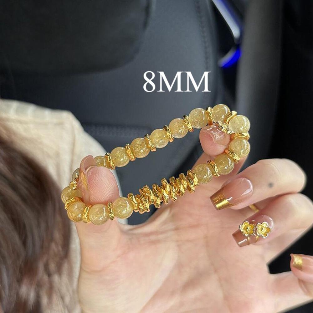 Golden Rutile Quartz Bracelet Chinese Style Elegant Crystal Wealth Attracting Handmade Beaded Jewelry