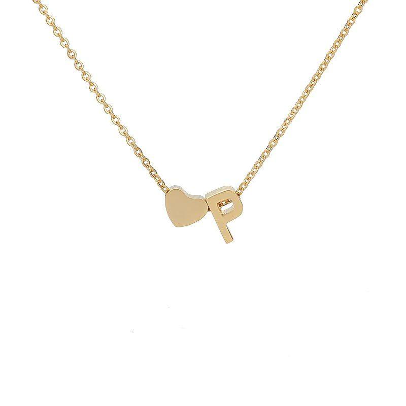 Stainless Steel Gold Heart & Alphabet Bead Necklace A-Z