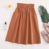 Summer High Waist Slimming Solid Color Pocket Skirt All-match Loose Waist Casual Mid-length Skirt for Women