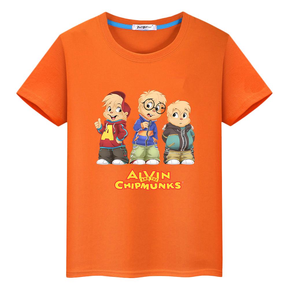 

костюм Елвіна та бурундуків Принтована футболка для дітей хлопчика 10 років 100% бавовна Каваї футболки Милі топи y2k аніме Короткий одяг для дівчаток 120 помаранчевий