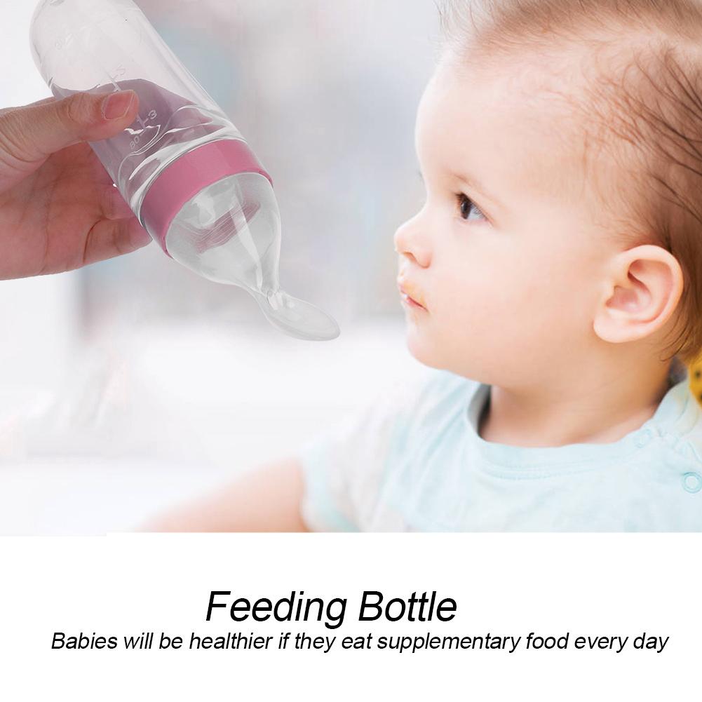 90ml Silicone Baby Toddler Feeding Bottle with Spoon   Food Cereal Squeeze Feeder