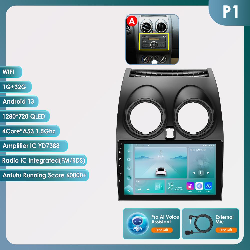 

Ossuret 8G+128G AI Voice Car Radio Android Auto Multimedia для Nissan Qashqai J10 2006 2007 2008-2013 Carplay 4G NET 2Din GPS Intelligent Autoradio P1 NO-Canbus 4Core 1G 32G NO-CanbusI