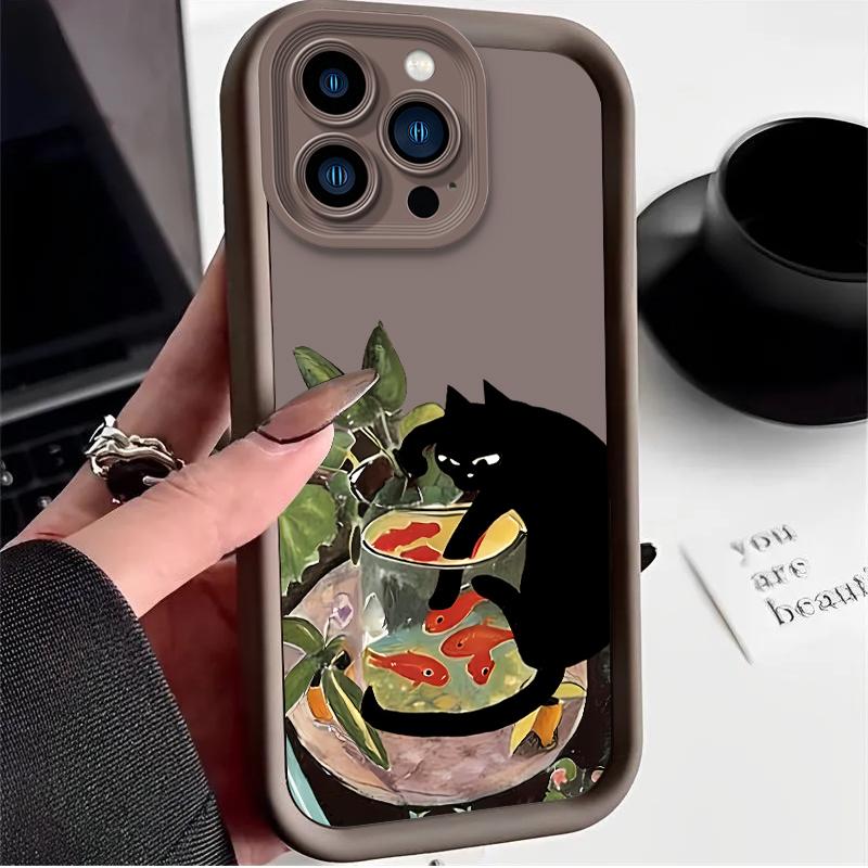 

A Slightly Tipsy Black Cat Plain Phone Case for iPhone 17 Air 16 E 15 14 Plus 13 12 Mini 11 Pro Max Liquid Silicone Back Cover iPhone 11