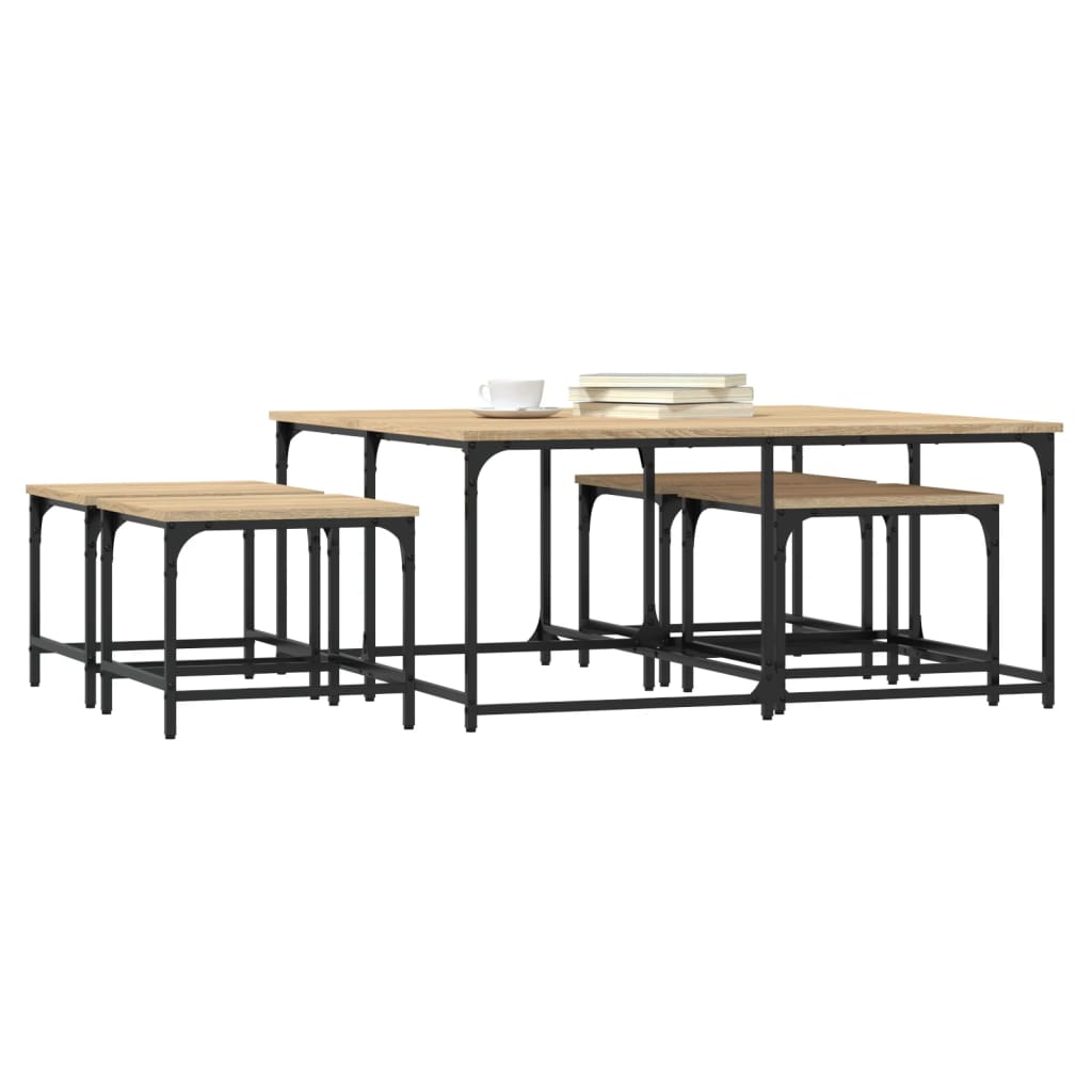 Coffee Tables, Nestable, 5 Pcs, Sonoma Oak