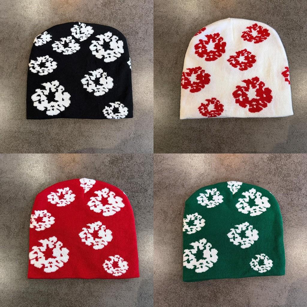 Hat Knit Fashionable With Floral Print And Warmth Function For Cold Use Seasons