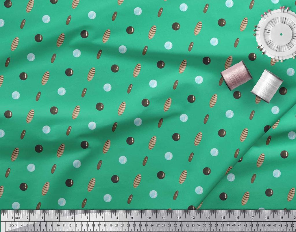 Soimoi Green Japan Crepe Satin Fabric Circle & Oval Geometric Print Fabric by the Metre 42 Inch