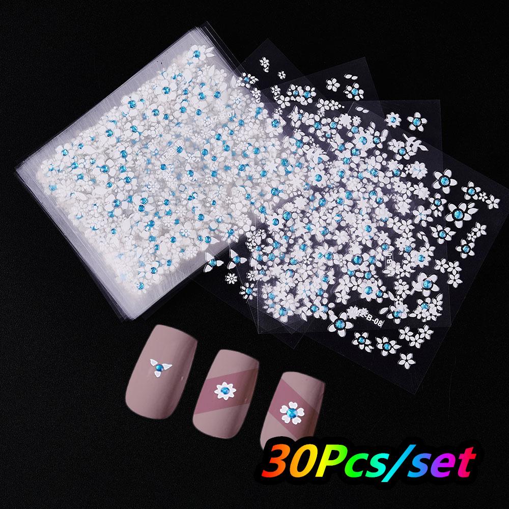 30 Stück Weihnachten Geprägt Glitzer 5D Nagelaufkleber 6*5cm Elch Schneeflocke Bär Schneemann Xmas Aufkleber Winter Maniküre Glitzer Aufkleber